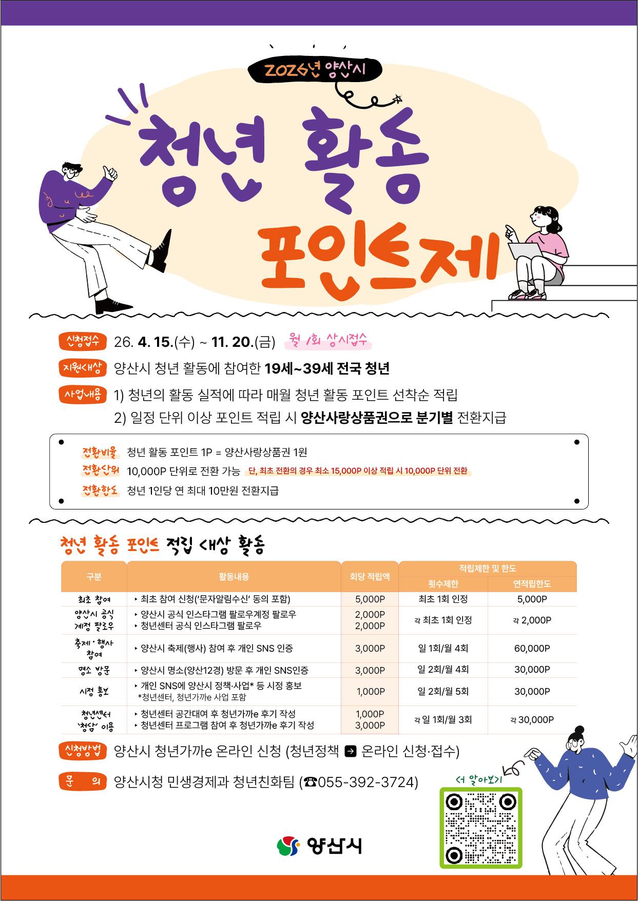 2026년 청년 활동 포인트제 홍보를 위한 웹 포스터(공고문 내용 발췌)