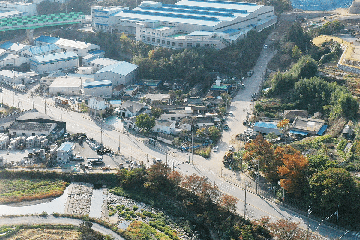 외산마을과 당산나무 항공사진